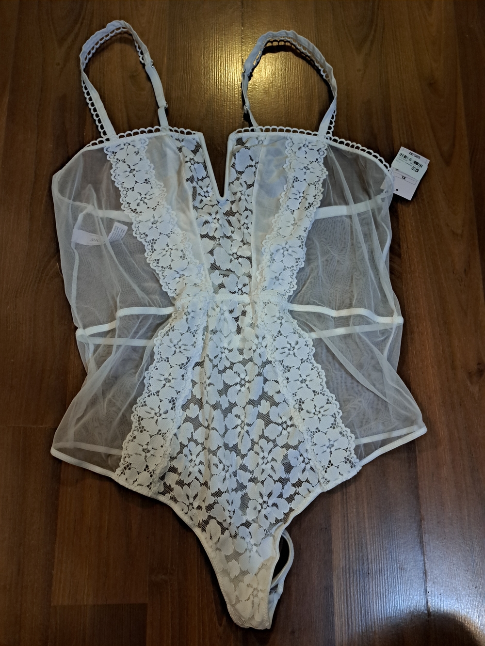 Auden Sheer Floral Lace Plunge Teddy - White